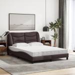 vidaXL Pat cu saltea, maro închis, 140x200 cm, textil vidaXL Pat cu saltea, maro închis, 140x200 cm, textil