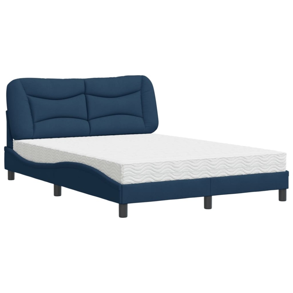vidaXL Pat cu saltea, albastru, 140x200 cm, textil