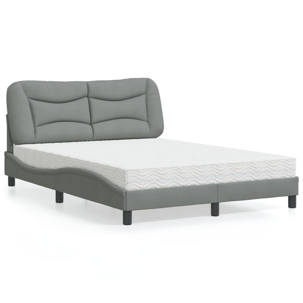 vidaXL Pat cu saltea, gri deschis, 140x200 cm, material textil