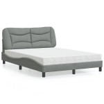 vidaXL Pat cu saltea, gri deschis, 140x200 cm, material textil vidaXL Pat cu saltea, gri deschis, 140x200 cm, material textil