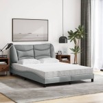 vidaXL Pat cu saltea, gri deschis, 140x200 cm, material textil vidaXL Pat cu saltea, gri deschis, 140x200 cm, material textil
