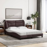 vidaXL Pat cu saltea, maro închis, 140x200 cm, textil vidaXL Pat cu saltea, maro închis, 140x200 cm, textil