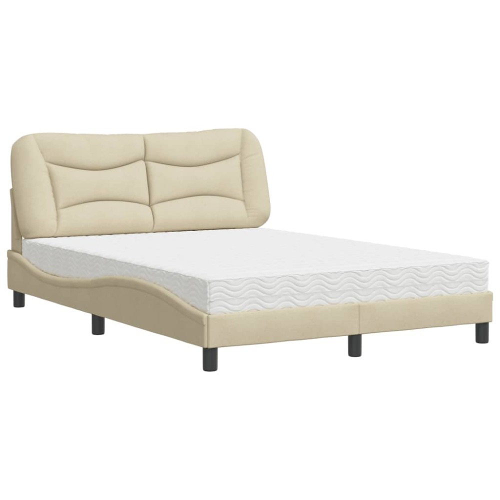vidaXL Pat cu saltea, crem, 140x200 cm, material textil