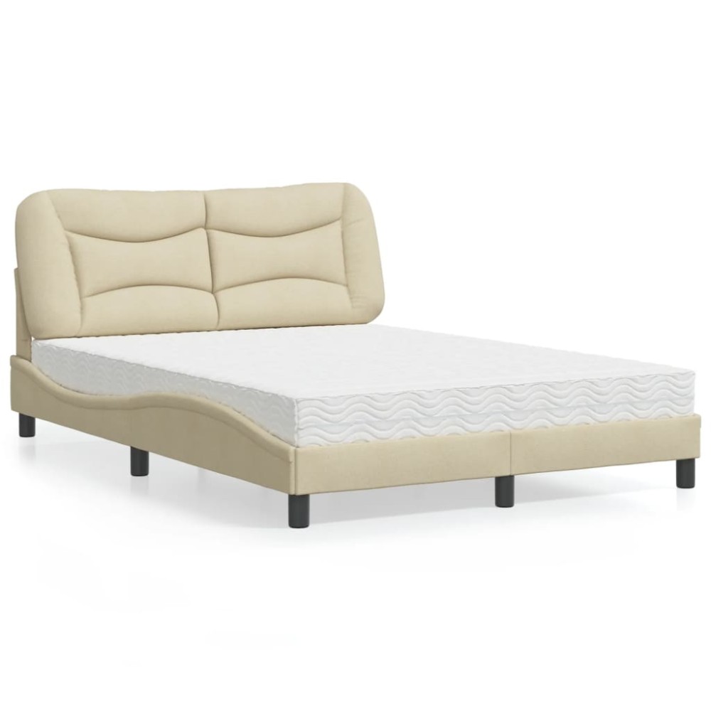 vidaXL Pat cu saltea, crem, 140x200 cm, material textil