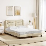 vidaXL Pat cu saltea, crem, 140x200 cm, material textil vidaXL Pat cu saltea, crem, 140x200 cm, material textil
