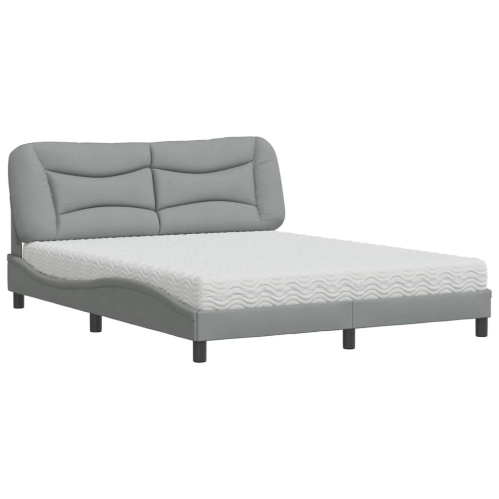 vidaXL Pat cu saltea, gri deschis, 160x200 cm, textil