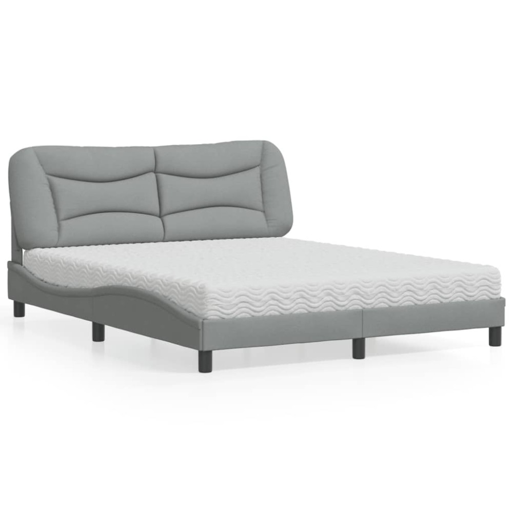 vidaXL Pat cu saltea, gri deschis, 160x200 cm, textil