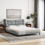 vidaXL Pat cu saltea, gri deschis, 160x200 cm, textil vidaXL Pat cu saltea, gri deschis, 160x200 cm, textil