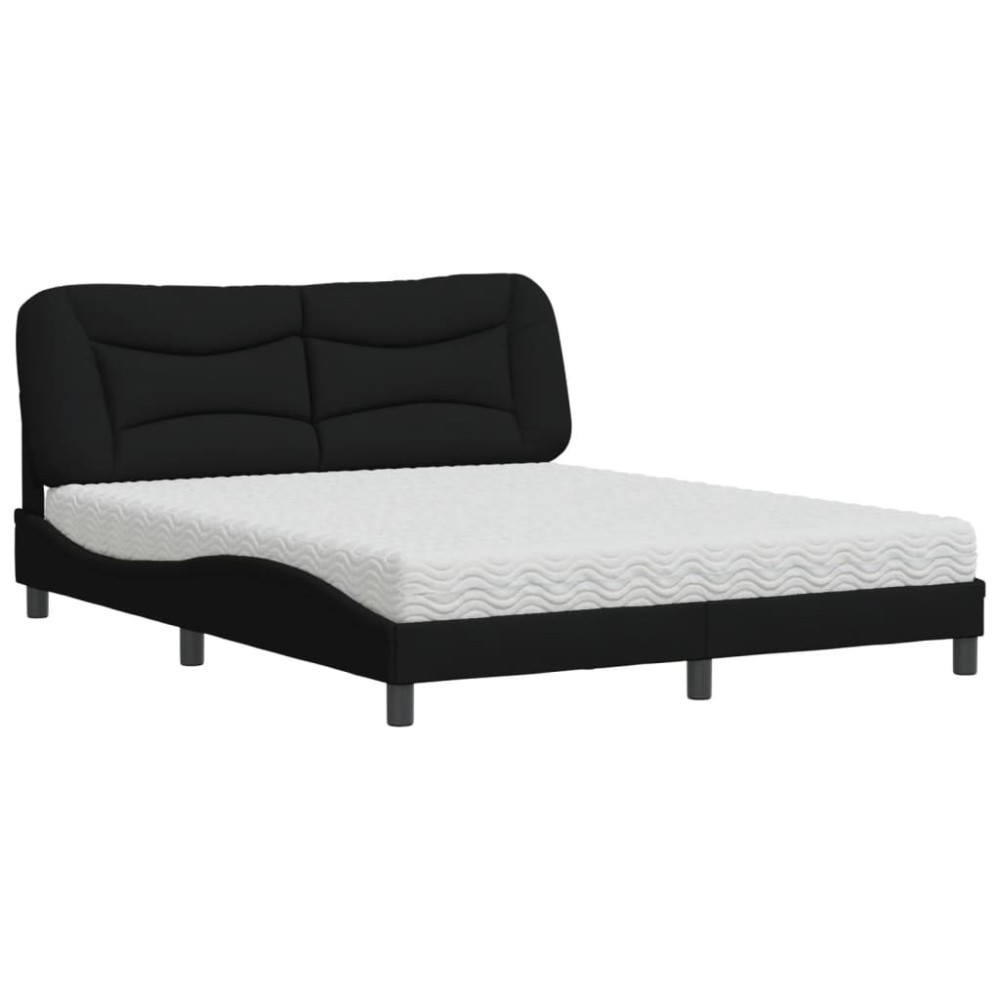 vidaXL Pat cu saltea, negru, 160x200 cm, textil