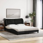 vidaXL Pat cu saltea, negru, 160x200 cm, textil