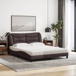 vidaXL Pat cu saltea, maro închis, 160x200 cm, textil vidaXL Pat cu saltea, maro închis, 160x200 cm, textil