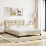 vidaXL Pat cu saltea, crem, 160x200 cm, material textil