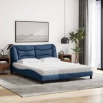 vidaXL Pat cu saltea, albastru, 160x200cm, material textil