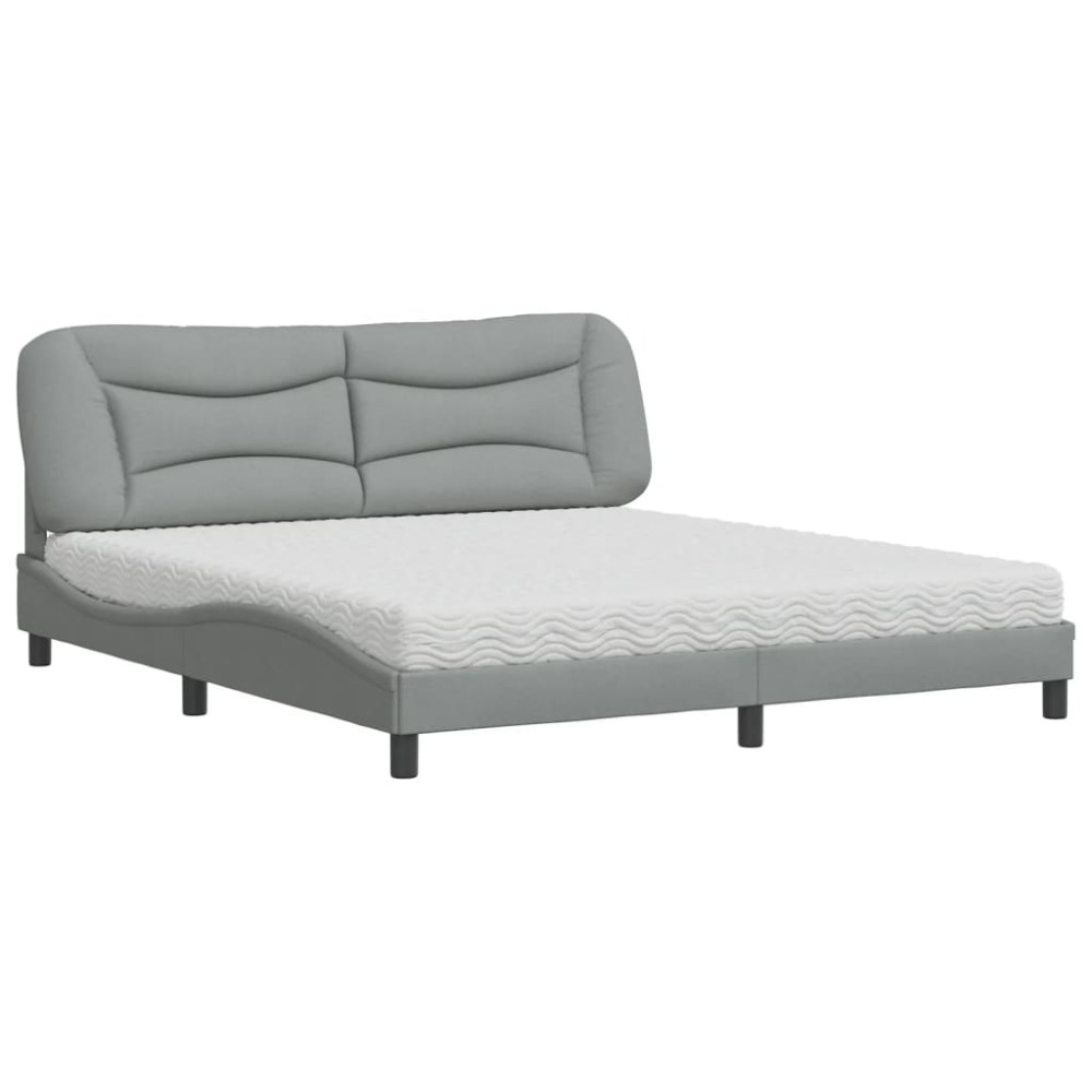 vidaXL Pat cu saltea, gri deschis, 180x200 cm, material textil
