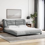vidaXL Pat cu saltea, gri deschis, 180x200 cm, material textil vidaXL Pat cu saltea, gri deschis, 180x200 cm, material textil