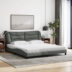vidaXL Pat cu saltea, gri închis, 180x200 cm, textil