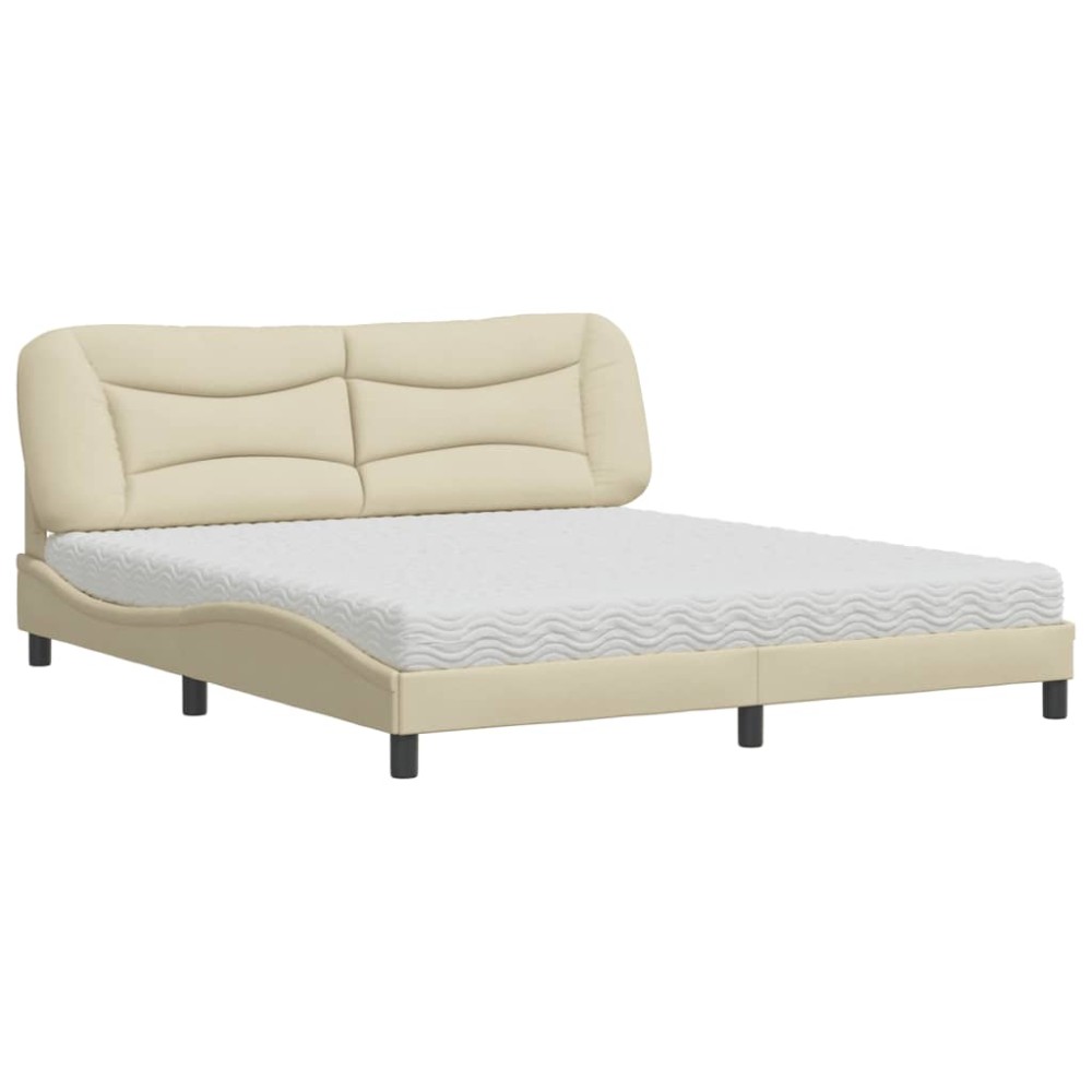 vidaXL Pat cu saltea, crem, 180x200 cm, textil