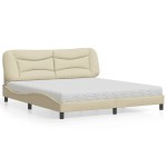 vidaXL Pat cu saltea, crem, 180x200 cm, textil vidaXL Pat cu saltea, crem, 180x200 cm, textil