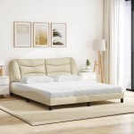 vidaXL Pat cu saltea, crem, 180x200 cm, textil vidaXL Pat cu saltea, crem, 180x200 cm, textil