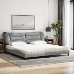 vidaXL Pat cu saltea, gri deschis, 200x200 cm, textil vidaXL Pat cu saltea, gri deschis, 200x200 cm, textil