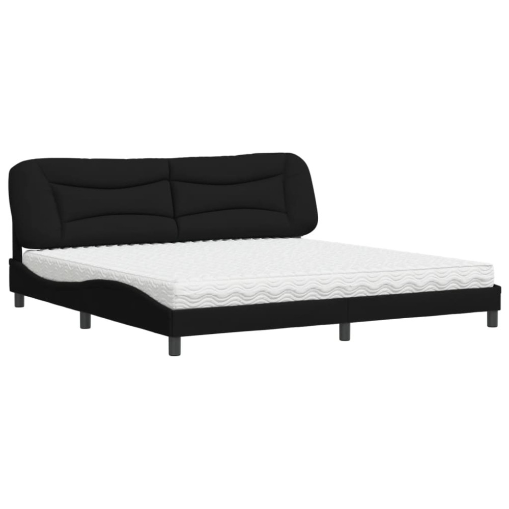 vidaXL Pat cu saltea, negru, 200x200 cm, textil