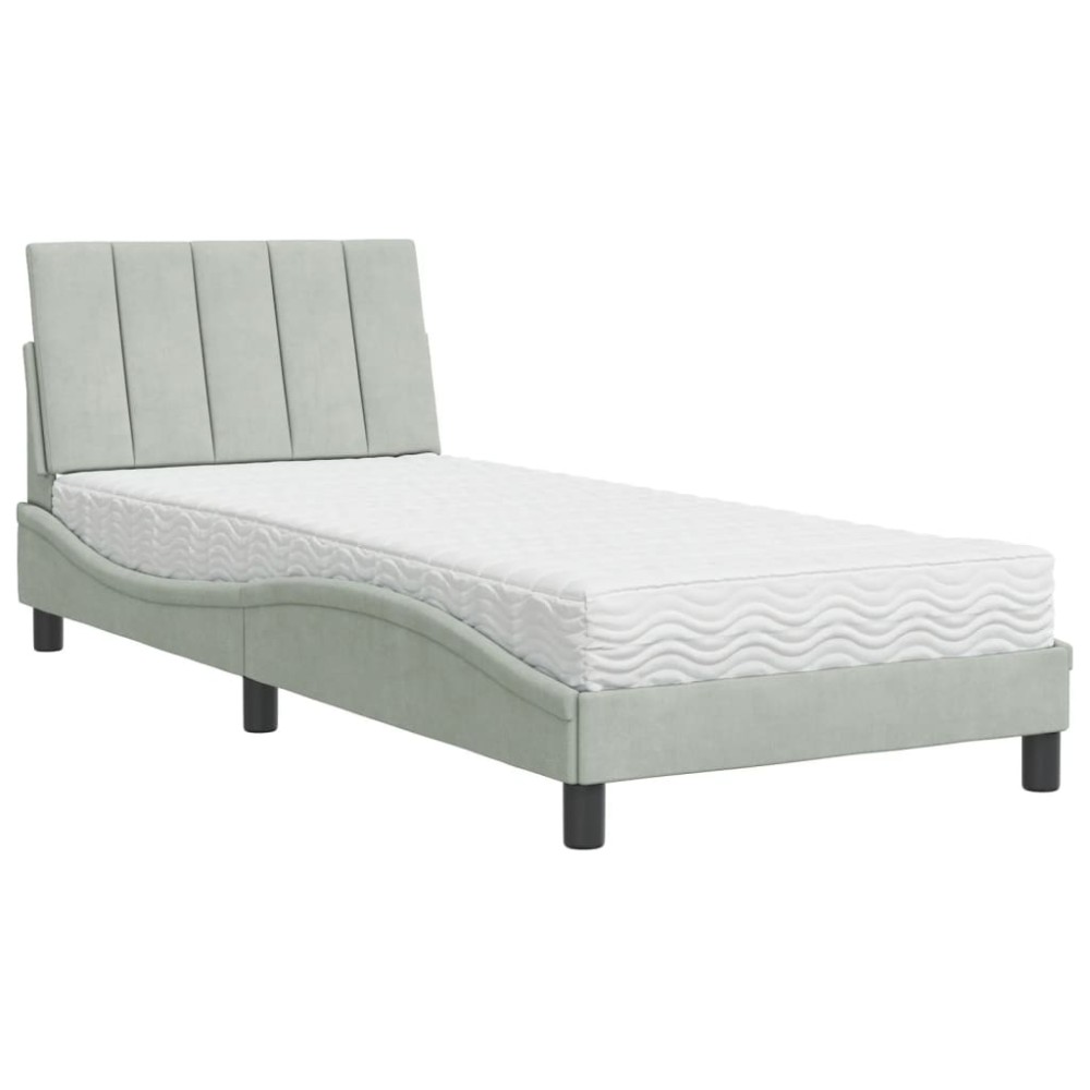 vidaXL Pat cu saltea, gri deschis, 80x200 cm, catifea