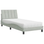 vidaXL Pat cu saltea, gri deschis, 80x200 cm, catifea vidaXL Pat cu saltea, gri deschis, 80x200 cm, catifea