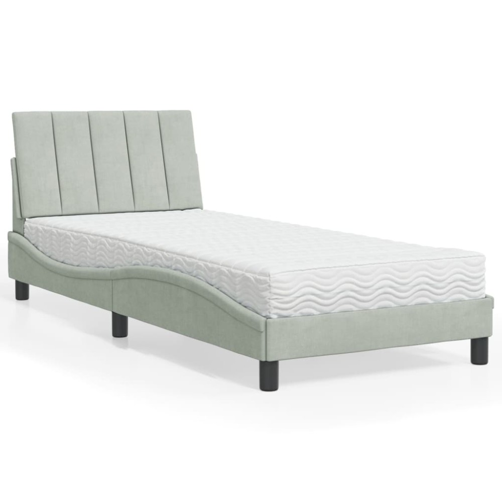 vidaXL Pat cu saltea, gri deschis, 80x200 cm, catifea