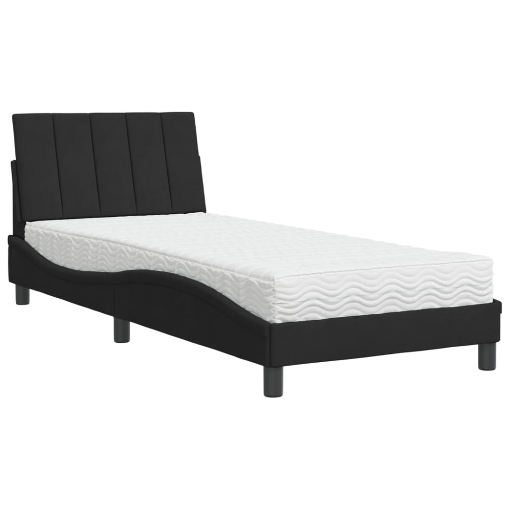 vidaXL Pat cu saltea, negru, 80x200 cm, catifea