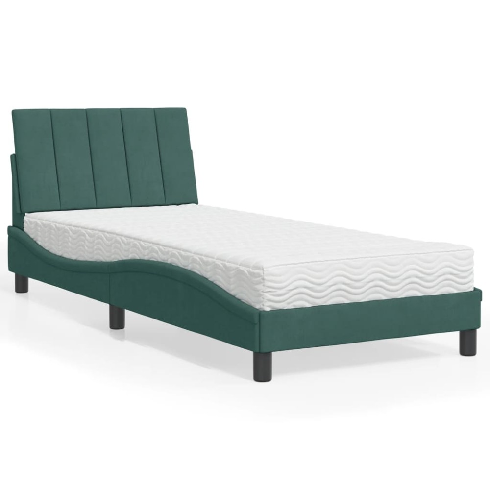 vidaXL Pat cu saltea, verde închis, 80x200 cm, catifea