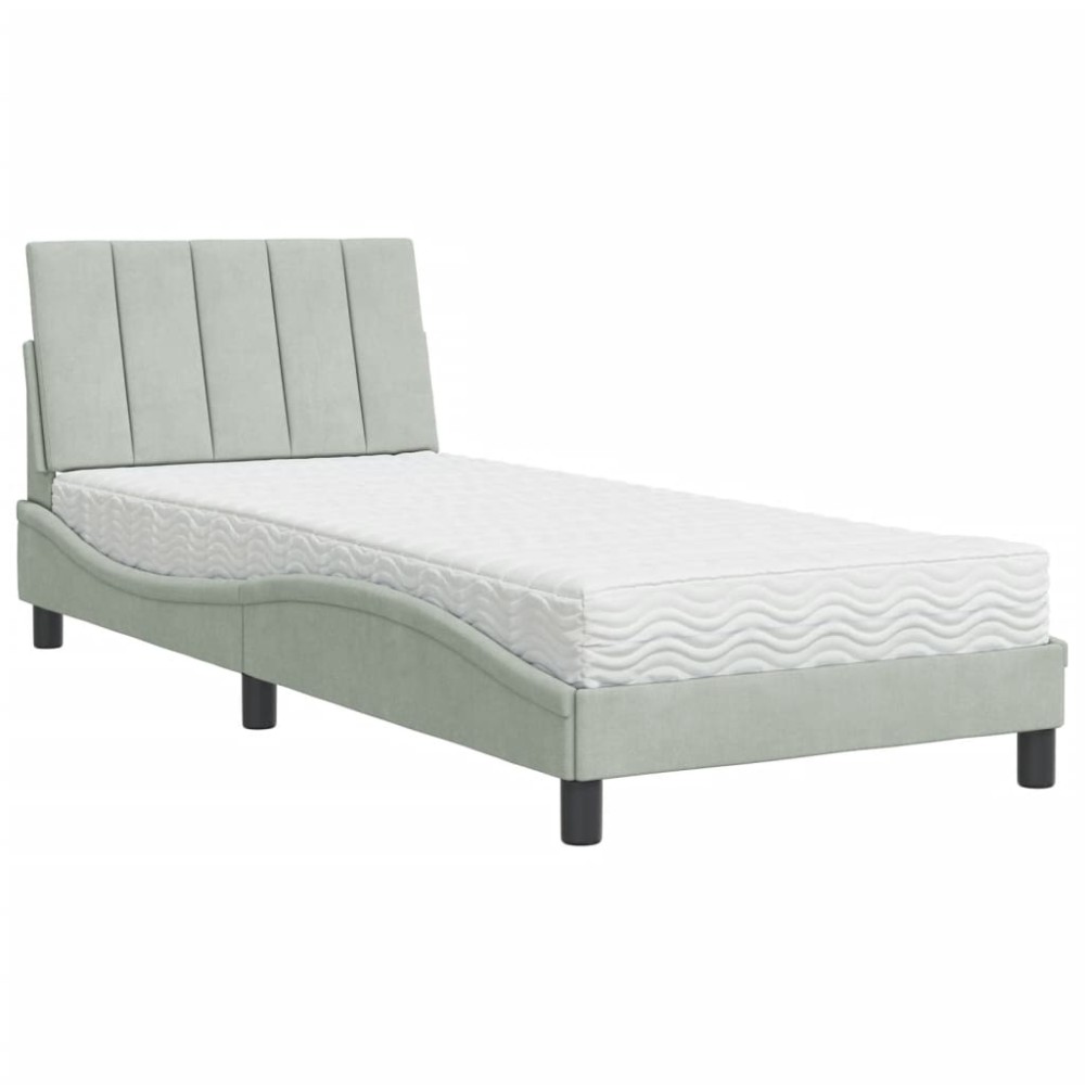 vidaXL Pat cu saltea, gri deschis, 90x190 cm, catifea