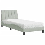 vidaXL Pat cu saltea, gri deschis, 90x190 cm, catifea vidaXL Pat cu saltea, gri deschis, 90x190 cm, catifea