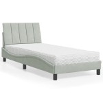vidaXL Pat cu saltea, gri deschis, 90x190 cm, catifea vidaXL Pat cu saltea, gri deschis, 90x190 cm, catifea