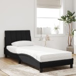 vidaXL Pat cu saltea, negru, 90x190 cm, catifea