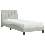 vidaXL Pat cu saltea, gri deschis, 90x200 cm, catifea