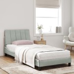 vidaXL Pat cu saltea, gri deschis, 90x200 cm, catifea