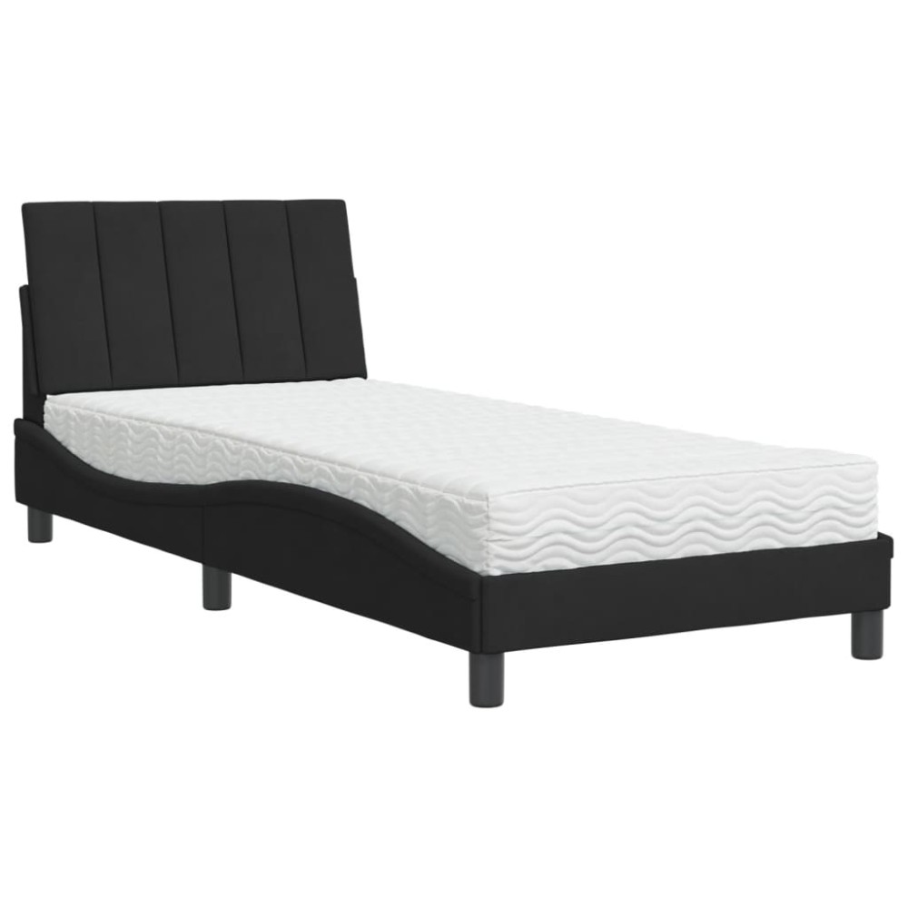 vidaXL Pat cu saltea, negru, 90x200 cm, catifea