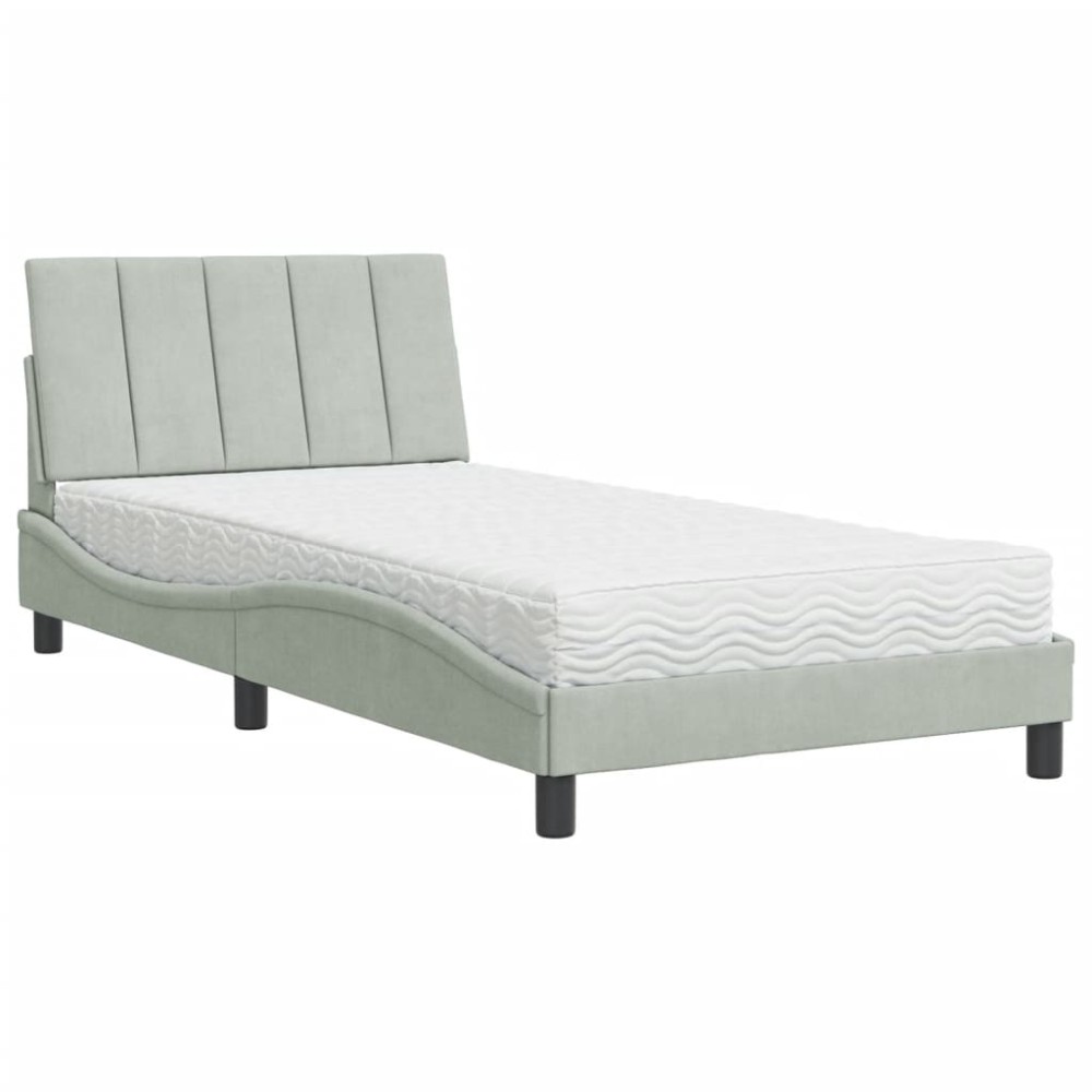 vidaXL Pat cu saltea, gri deschis, 100x200 cm, catifea
