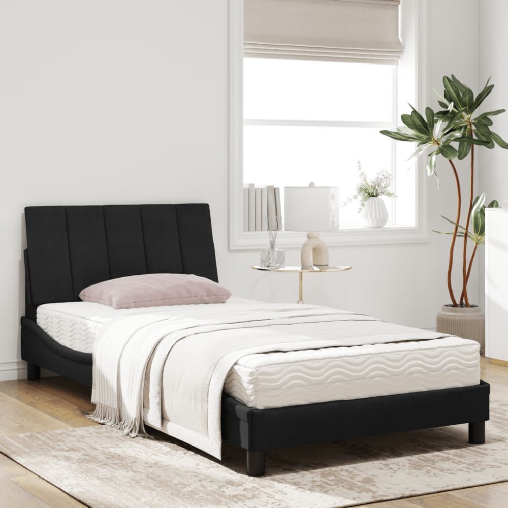 vidaXL Pat cu saltea, negru, 100x200 cm, catifea