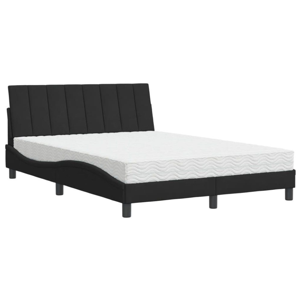 vidaXL Pat cu saltea, negru, 120x200 cm, catifea