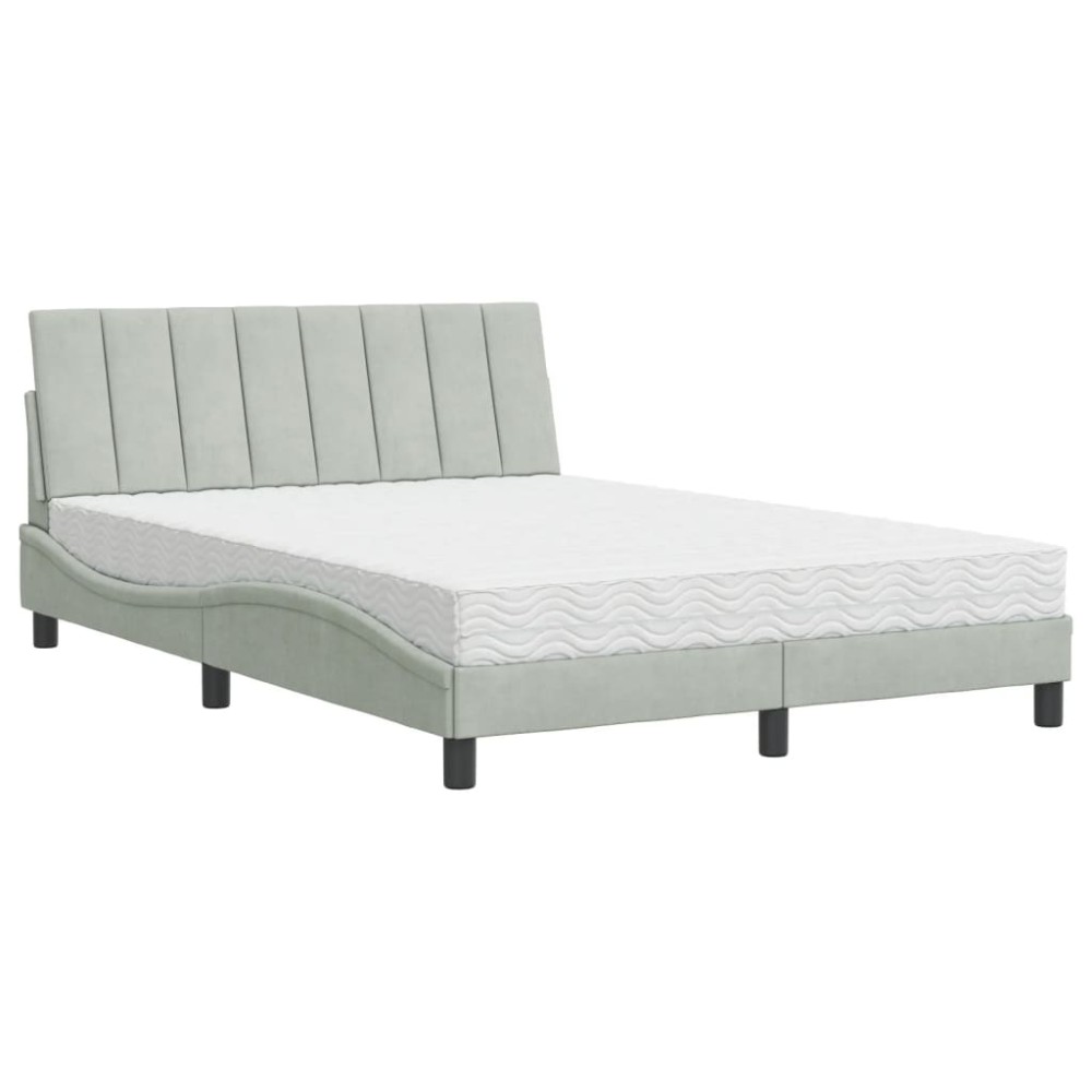 vidaXL Pat cu saltea, gri deschis, 140x190 cm, catifea