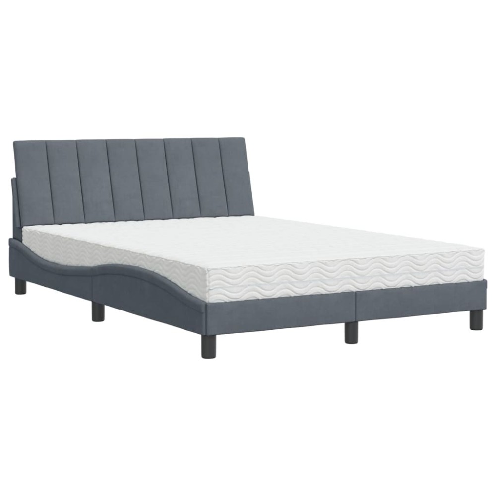 vidaXL Pat cu saltea, gri închis, 140x190 cm, catifea