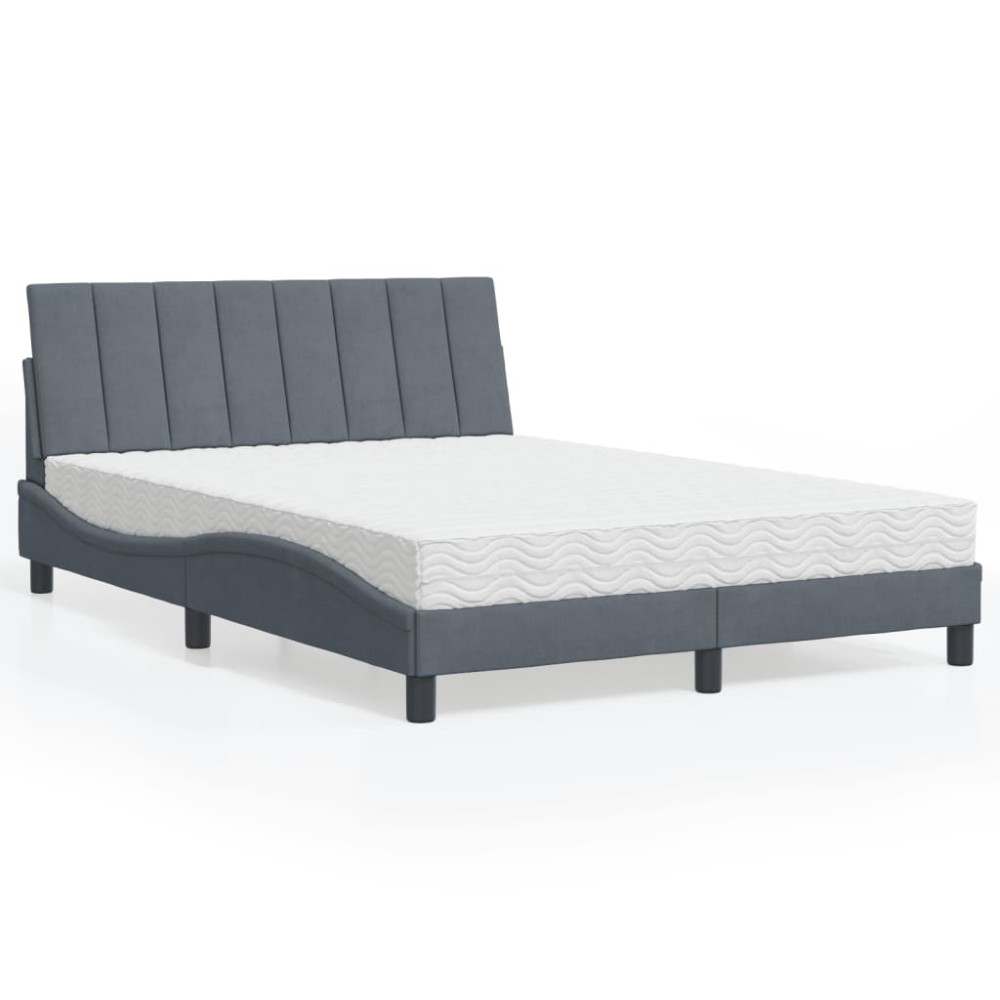 vidaXL Pat cu saltea, gri închis, 140x190 cm, catifea