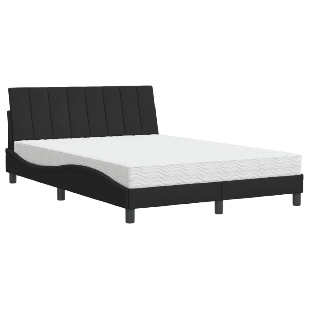 vidaXL Pat cu saltea, negru, 140x190 cm, catifea