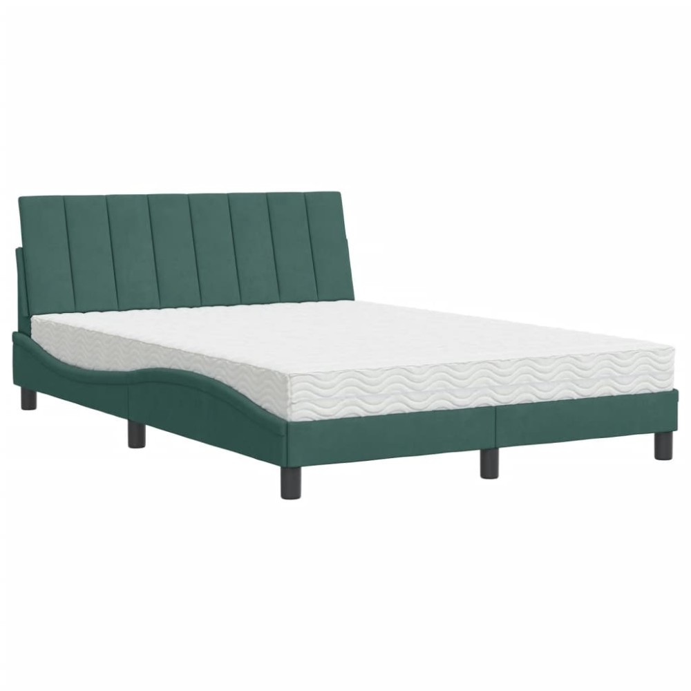 vidaXL Pat cu saltea, verde închis, 140x190 cm, catifea