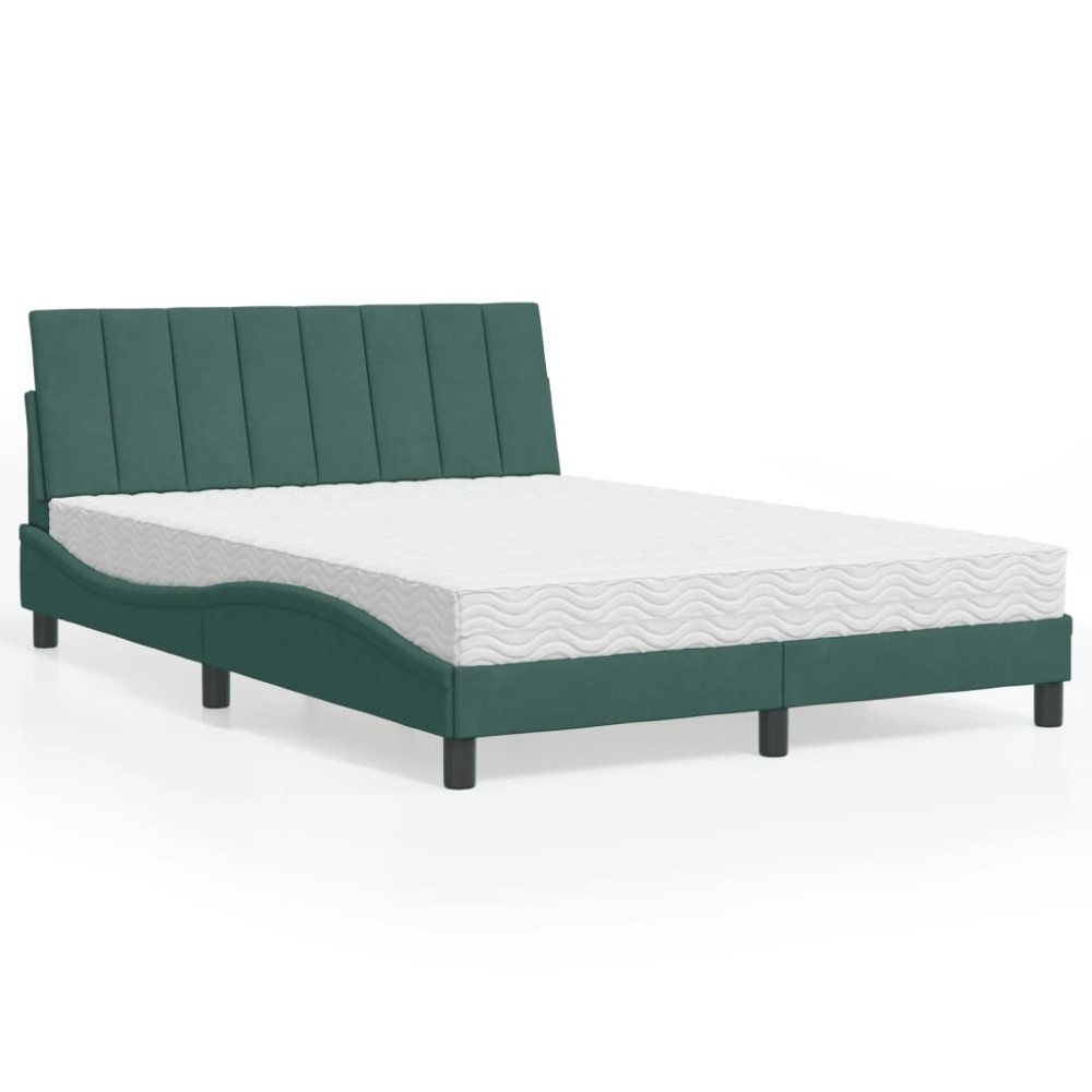 vidaXL Pat cu saltea, verde închis, 140x190 cm, catifea