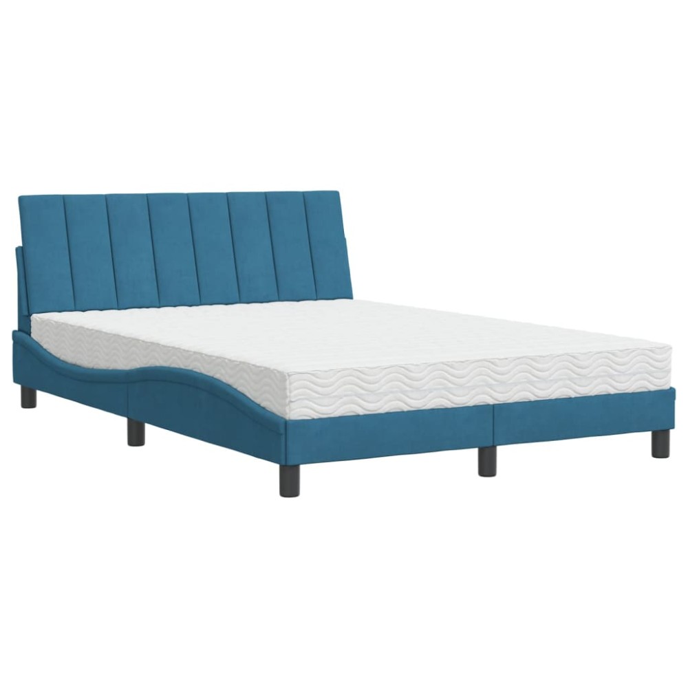 vidaXL Pat cu saltea, albastru, 140x190 cm, catifea