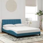 vidaXL Pat cu saltea, albastru, 140x190 cm, catifea
