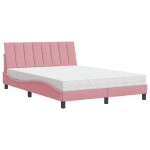 vidaXL Pat cu saltea, roz, 140x190 cm, catifea