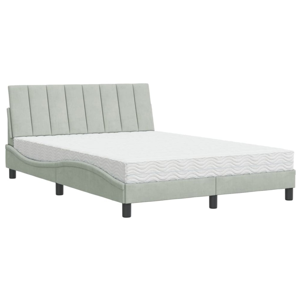 vidaXL Pat cu saltea, gri deschis, 140x200 cm, catifea